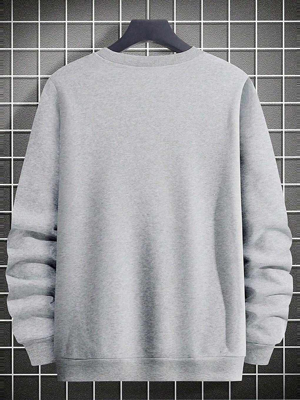 Gri K Baskılı Oversize Bisiklet Yaka Uzun Kollu Sweatshirt-1