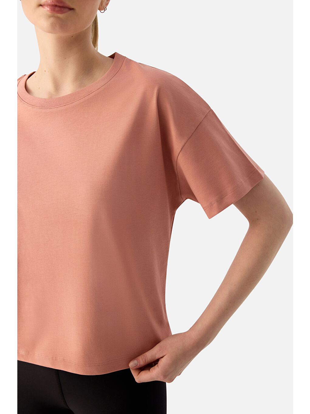 Pembe Noya Kısa Oversize Pudra Tişört-4