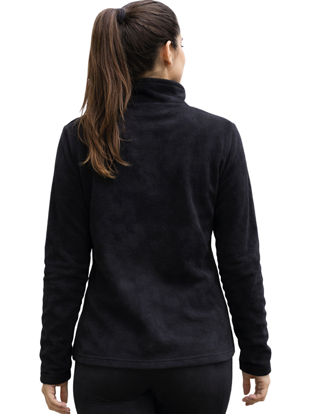 Siyah Premium Kadın Yarım Fermuarlı Outdoor Spor Polar Ceket-2