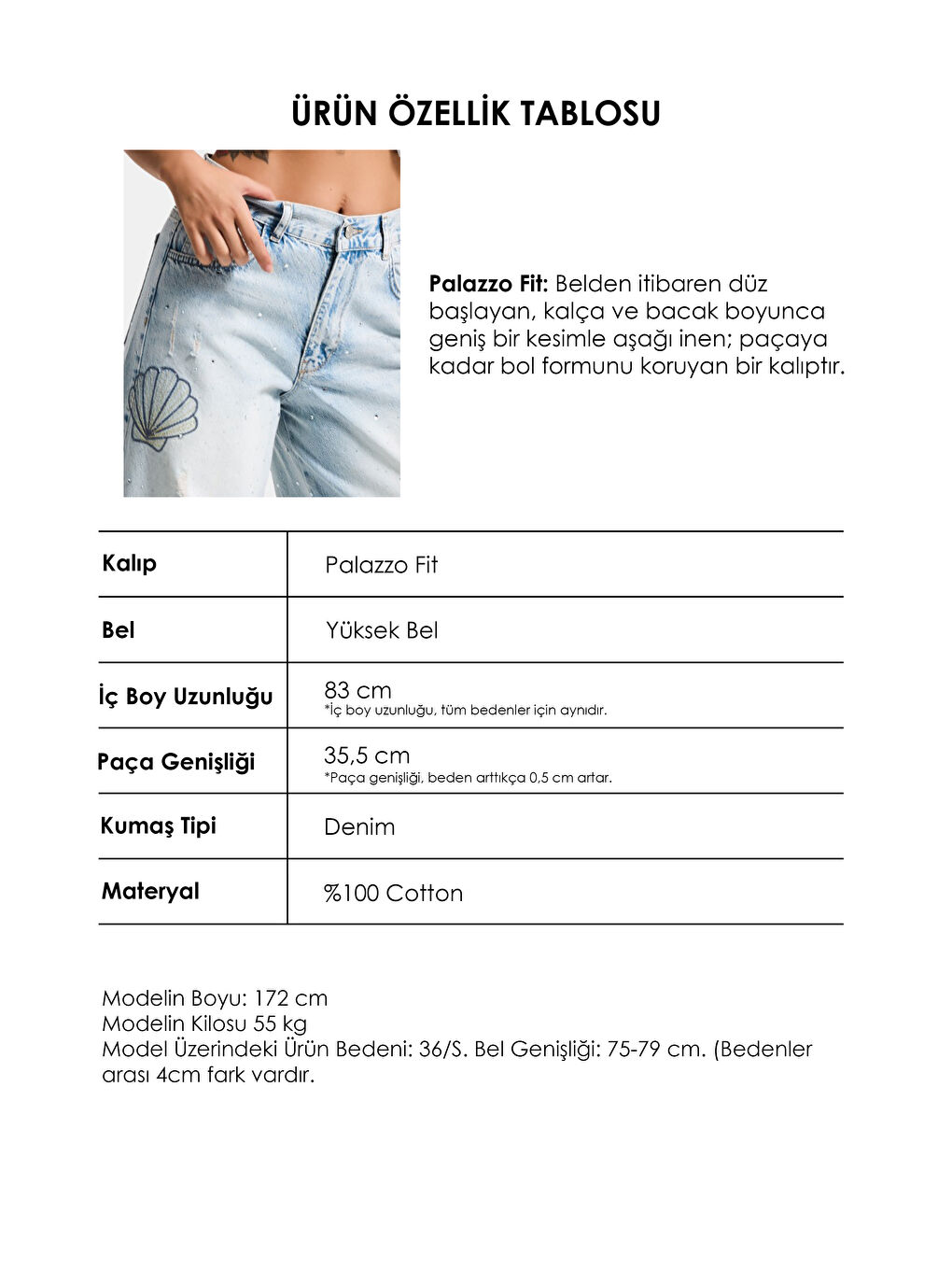 Mavi Kadın Jean Rengi T-12s6-99 Palazzo Fit Nakış Detaylı Özel Tasarım Denim Jean-4