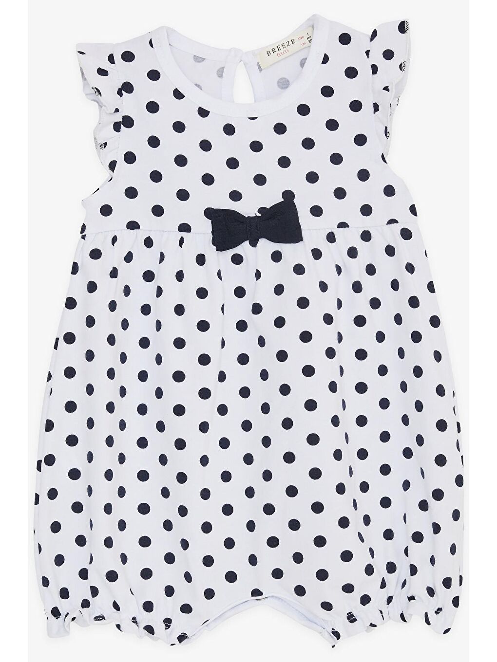 Kız Bebek Kısa Tulum Puantiyeli Fiyonklu Beyaz (4 Ay-1.5 Yaş)