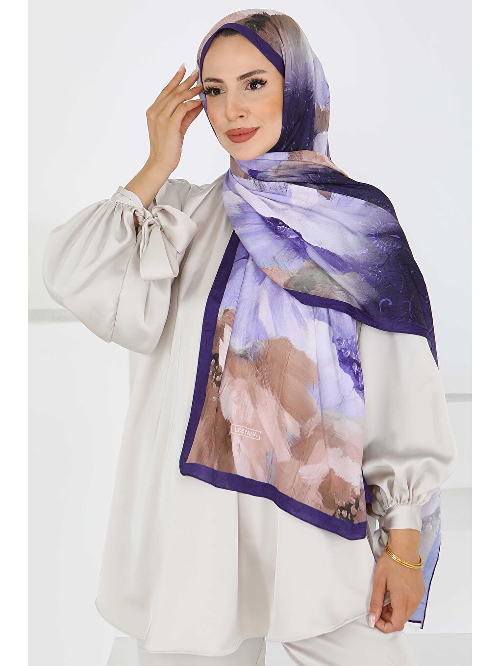 Kıraş Büyük Çiçek Desenli Şal Mor - 27621-2