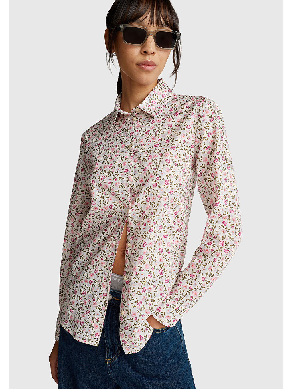 Kadın Toz Pembe %100 Pamuk Desenli Regular Fit Gömlek