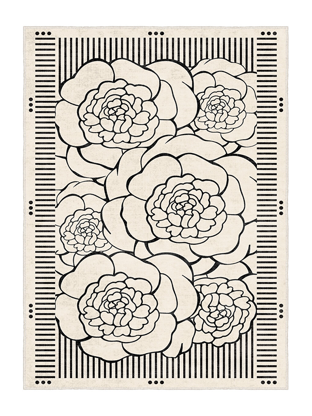 Ekru Dekoratif Salon Halısı, Makinada Yıkanabilir, Kaymaz Taban, İnce & Modern Tasarım