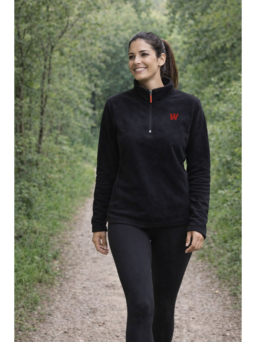 Siyah Premium Kadın Yarım Fermuarlı Outdoor Spor Polar Ceket-4