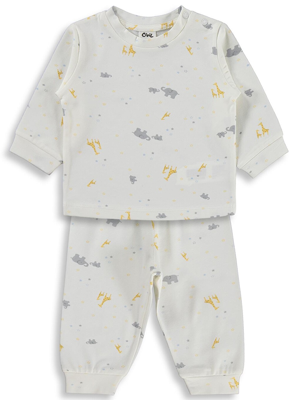 Baby Zürafalı ve Filli 6-18 Ay Pijama Takımı - Ekru