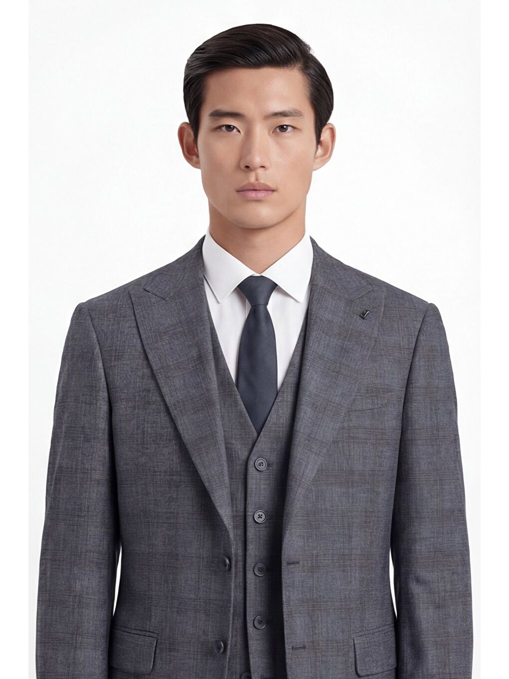 Gri Erkek Polyamid Viskon Karışımlı 10 Drop Klasik Füme Yelekli Takım Elbise-1