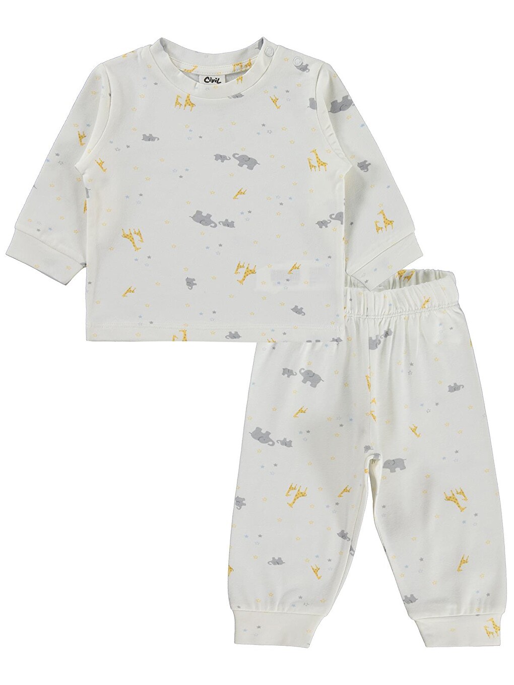 Baby Zürafalı ve Filli 6-18 Ay Pijama Takımı - Ekru-2