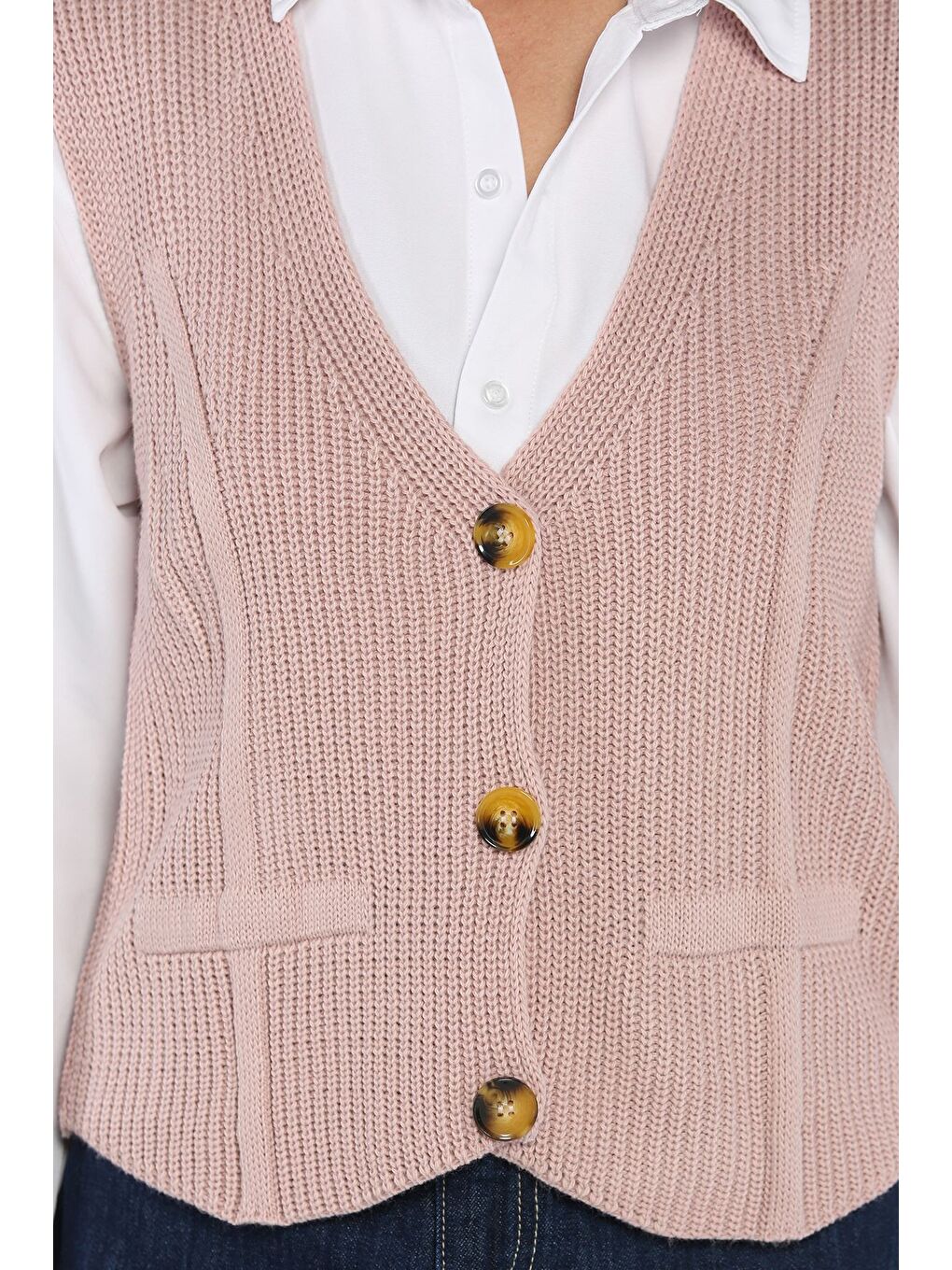 Pembe Kadın Düğmeli Triko Yelek (s-m-l-xl Uyumludur)-2