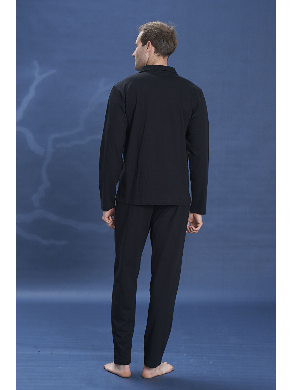 Erkek Penye Uzun Kol Pijama Takımı 2142 Siyah01-2