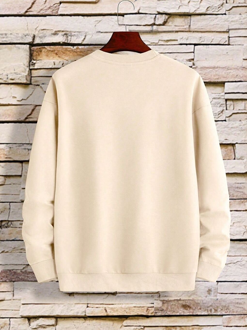 Bej K Baskılı Oversize Bisiklet Yaka Uzun Kollu Sweatshirt-2