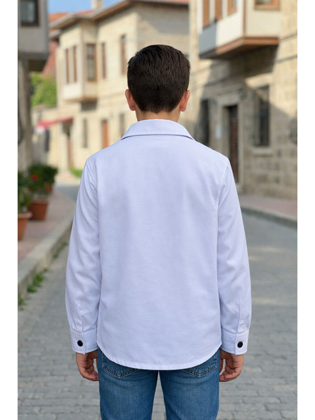 Beyaz Erkek Çocuk Çıtçıtlı Gömlek Tişört Üst Takım-2