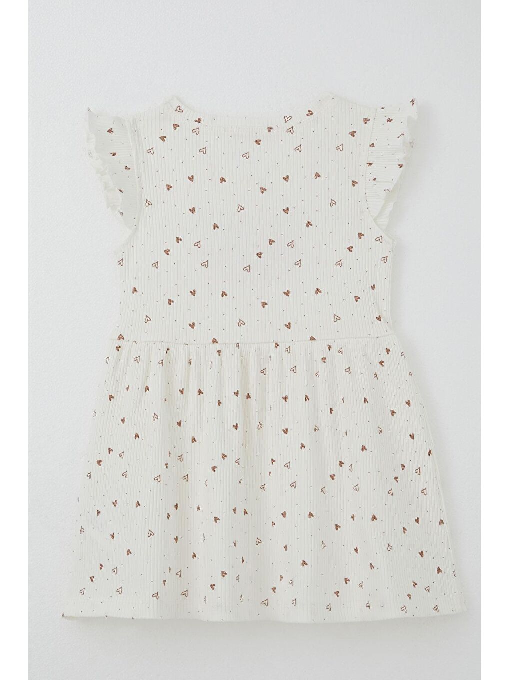 Kız Çocuk Elbise Kalp Desenli Simli Yazı Baskılı Ekru (4 Yaş)-1