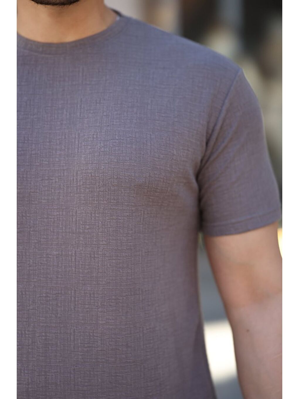 Gri Erkek Ağaç Kabuğu Desenli Kısa Kollu T-shirt-2