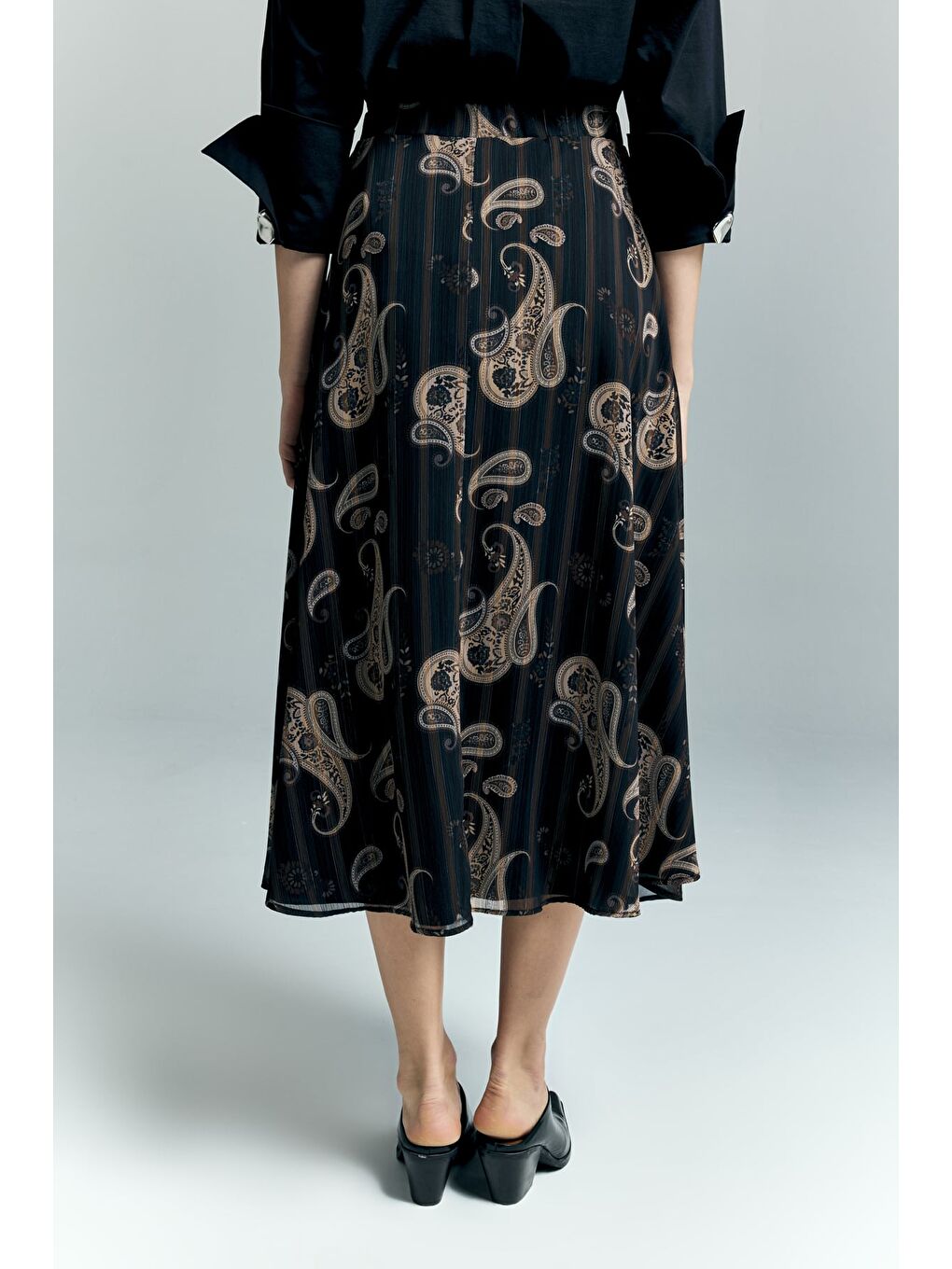 Şal Desen Şifon Etek - Siyah-6