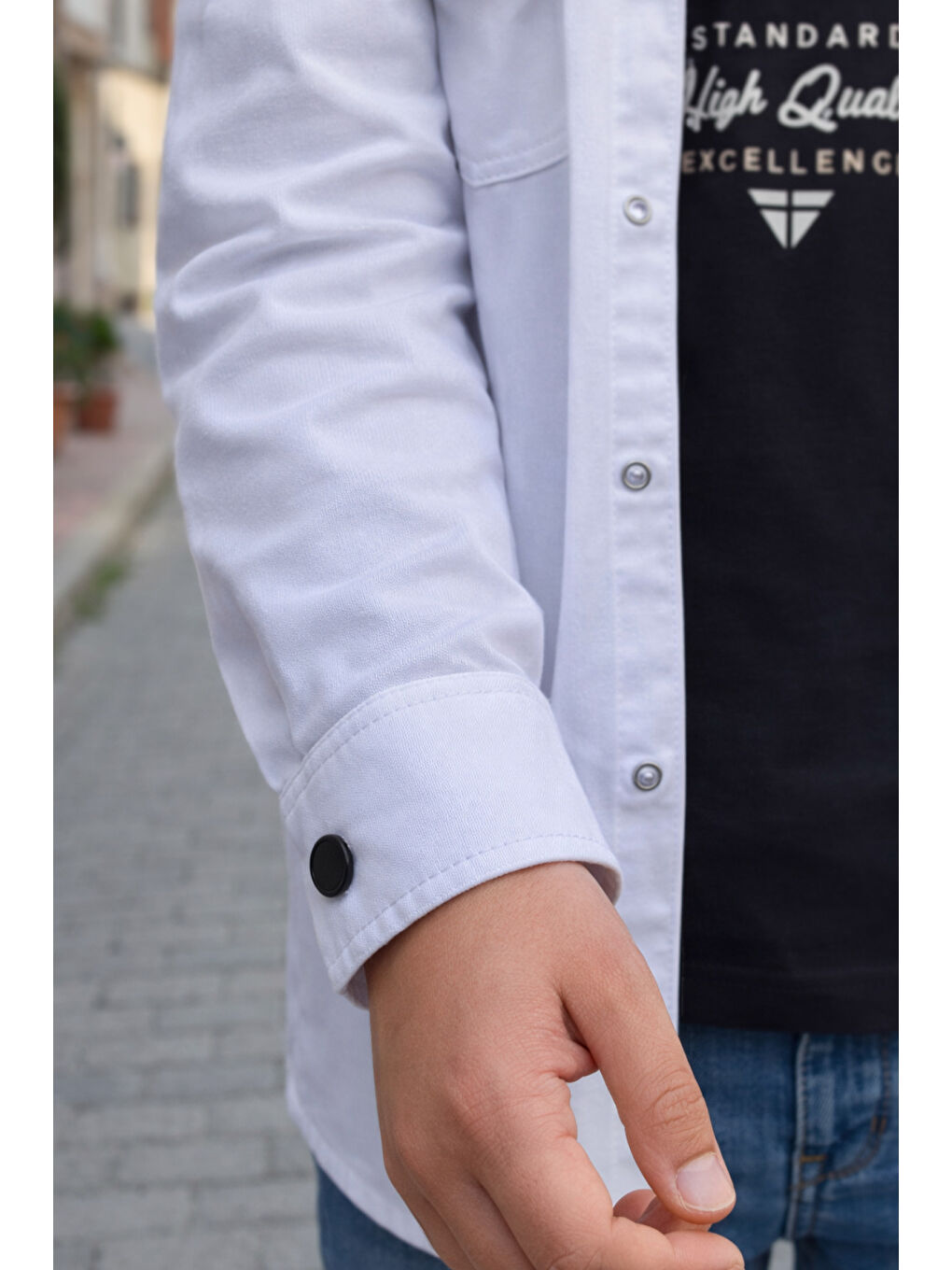 Beyaz Erkek Çocuk Çıtçıtlı Gömlek Tişört Üst Takım-4