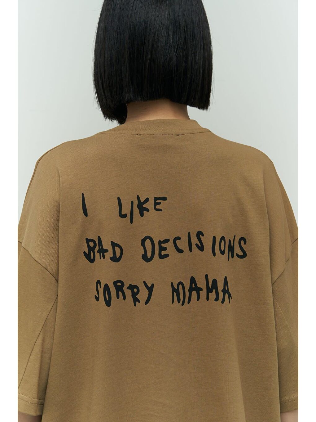 Mai Collection Haki I Like Mama Açık Haki Oversize T-Shirt - 4