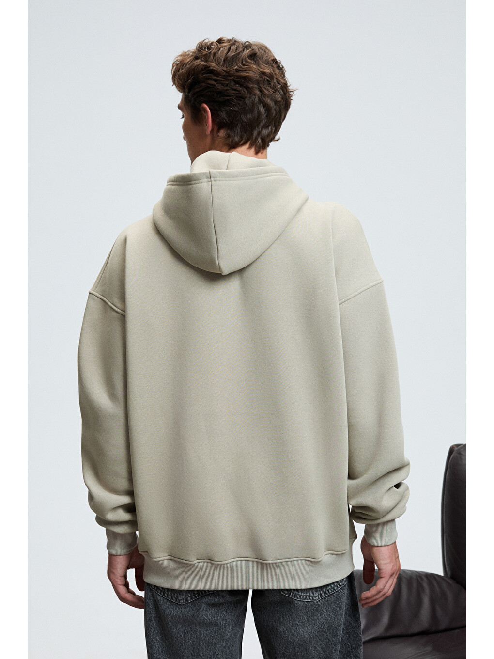 Bej Armand Erkek Kapüşonlu Kanguru Cepli Önü Baskılı Oversize Taş Sweatshirt-5