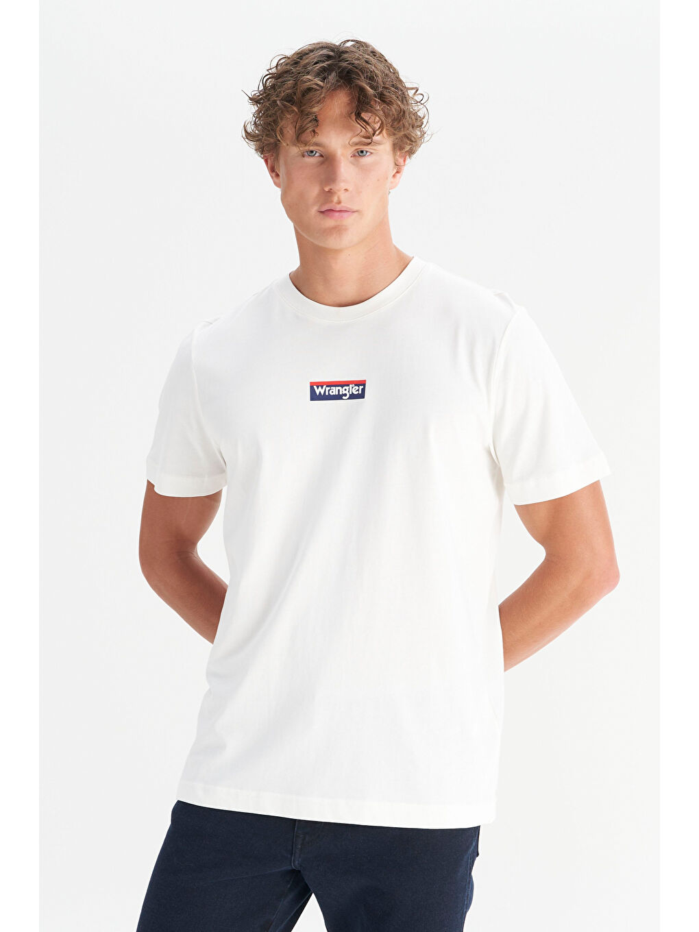 Beyaz %100 Pamuk Regular Fit Normal Kesim Bisiklet Yaka Ekru Mini Logo Tişört