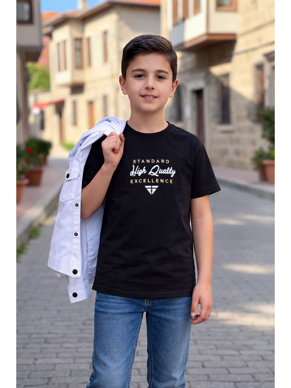 Beyaz Erkek Çocuk Çıtçıtlı Gömlek Tişört Üst Takım-6