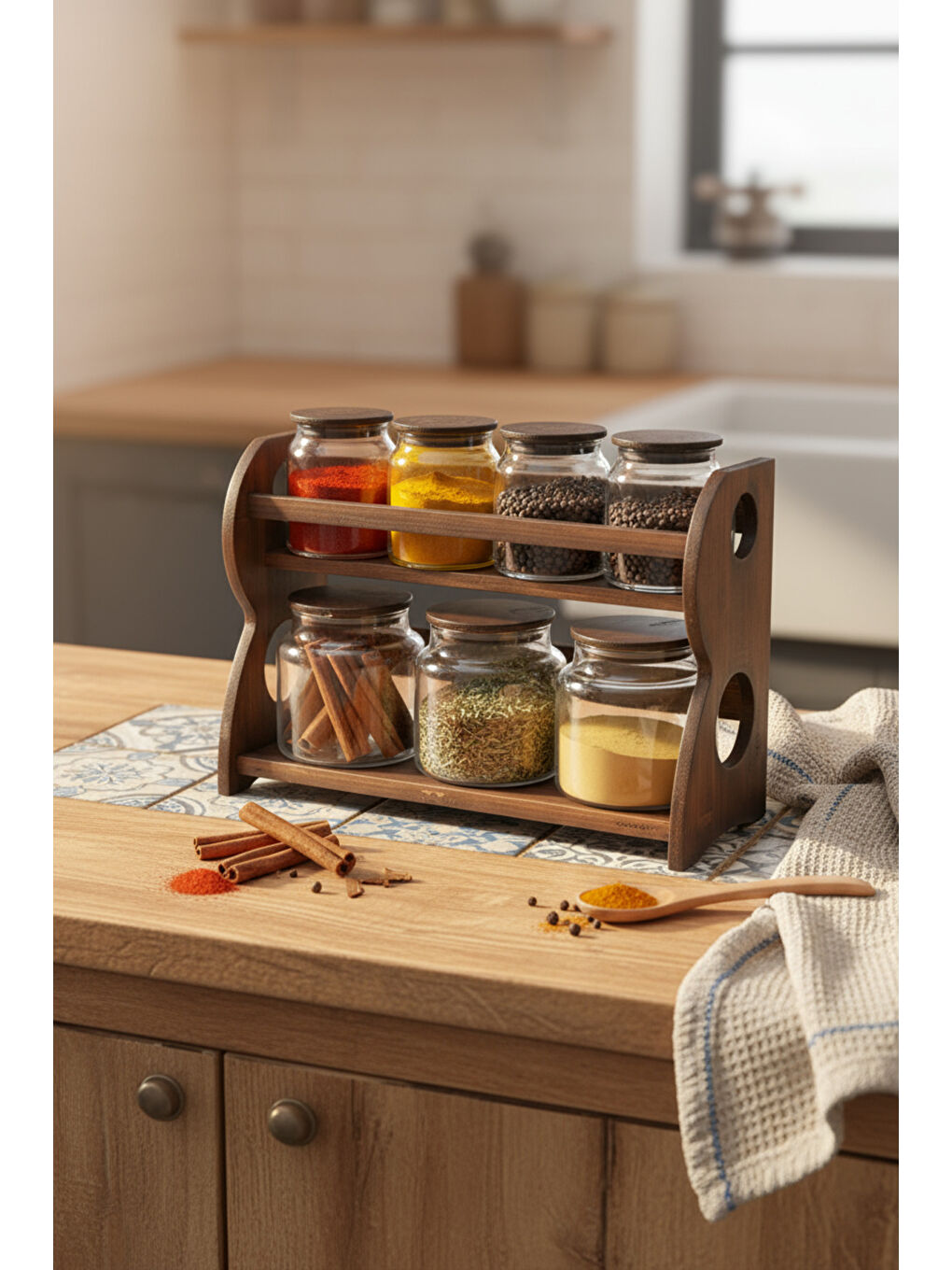 Kahverengi Nero - Bench - 8 Parça 2 Katlı Standlı Baharatlık Seti-4