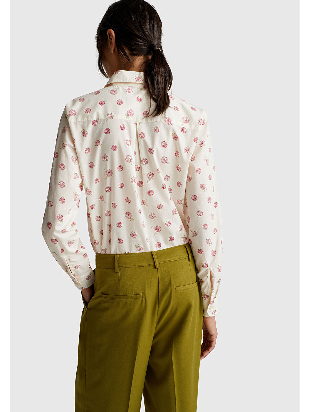 Kadın Ekru %100 Pamuk Desenli Regular Fit Gömlek-3