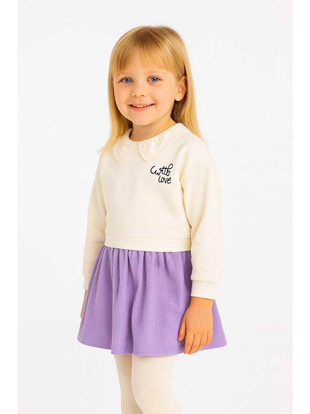 Lila Kız Çocuk Trend Tasarım Yakalı Premium Sweatshirt Elbise