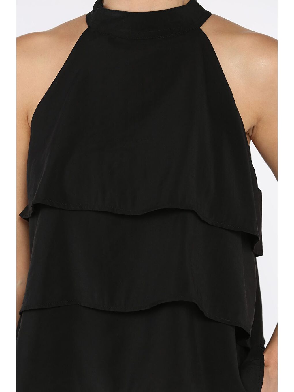 Siyah Sıfır Kol Kat Kat Kadın Bluz-3