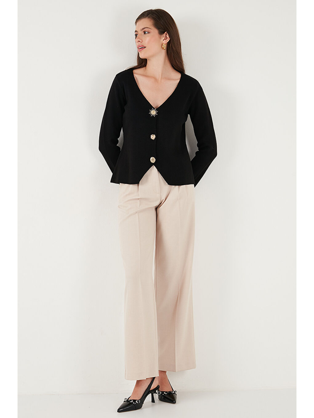 Siyah Premium Regular Fit V Yaka Düğmeli Triko Hırka 680HI00121-2