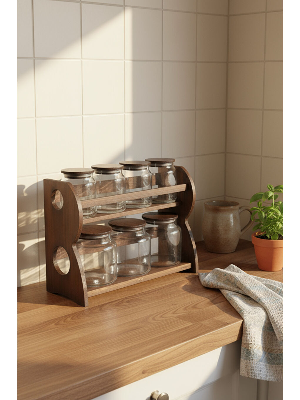 Kahverengi Nero - Bench - 8 Parça 2 Katlı Standlı Baharatlık Seti-5