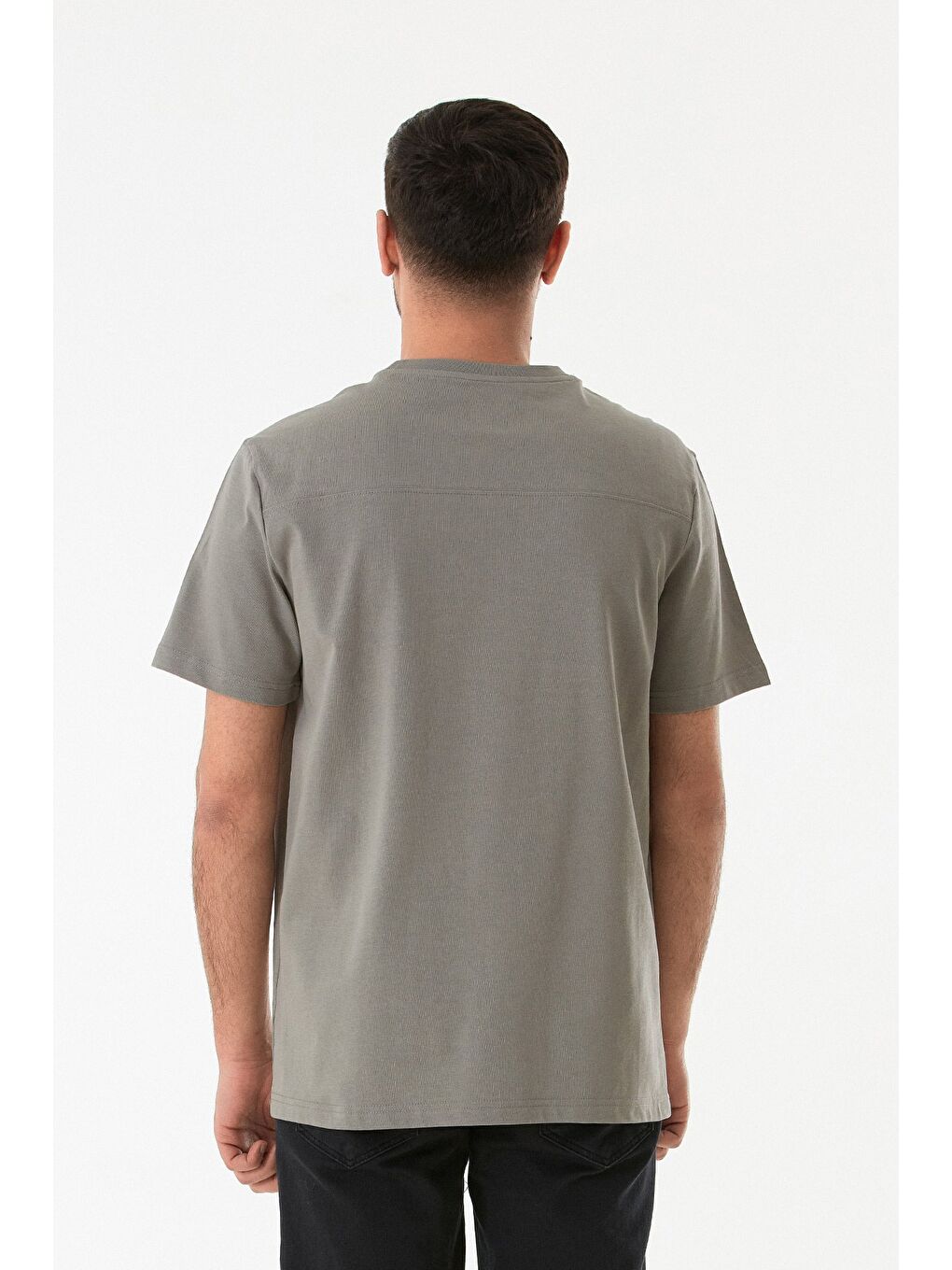 Gri Baskılı Bisiklet Yaka Tişört-2