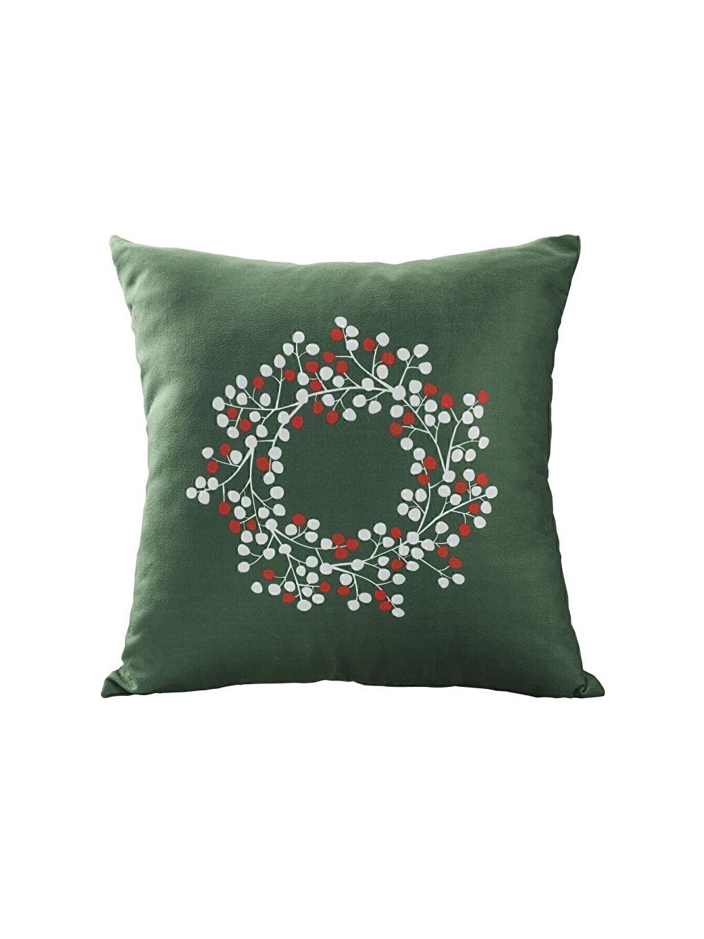 Yılbaşı Noel Temalı Kokina Çelenk Desenli Kırlent Kılıfı  Yeşil-43x43-1