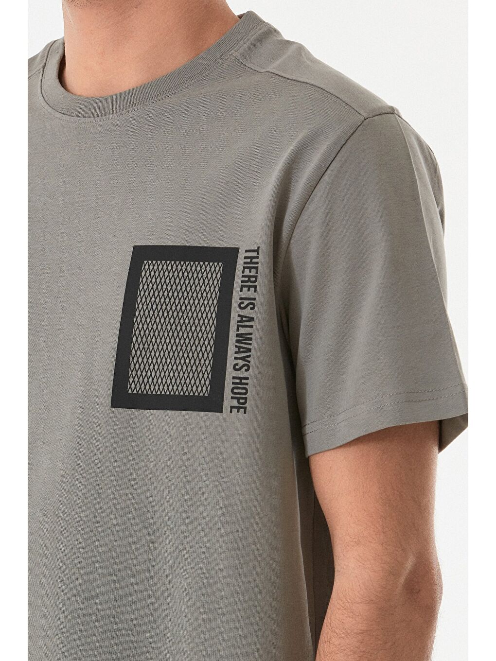 Gri Baskılı Bisiklet Yaka Tişört-4