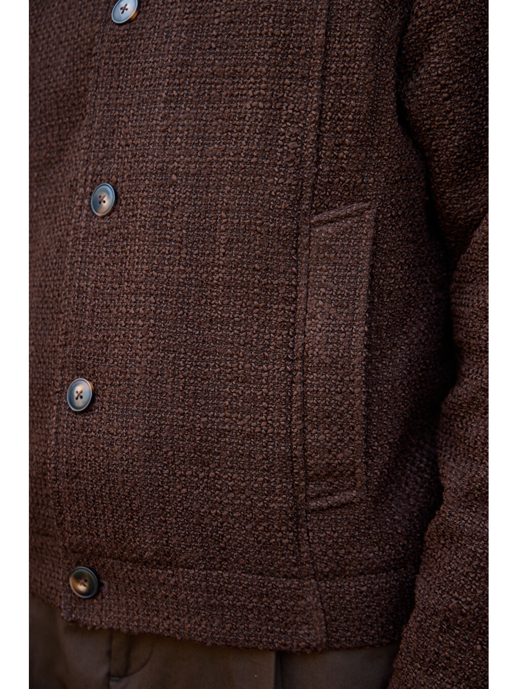 Erkek Tasarım Kumaş Teknik Mont Ceket Kahverengi-4