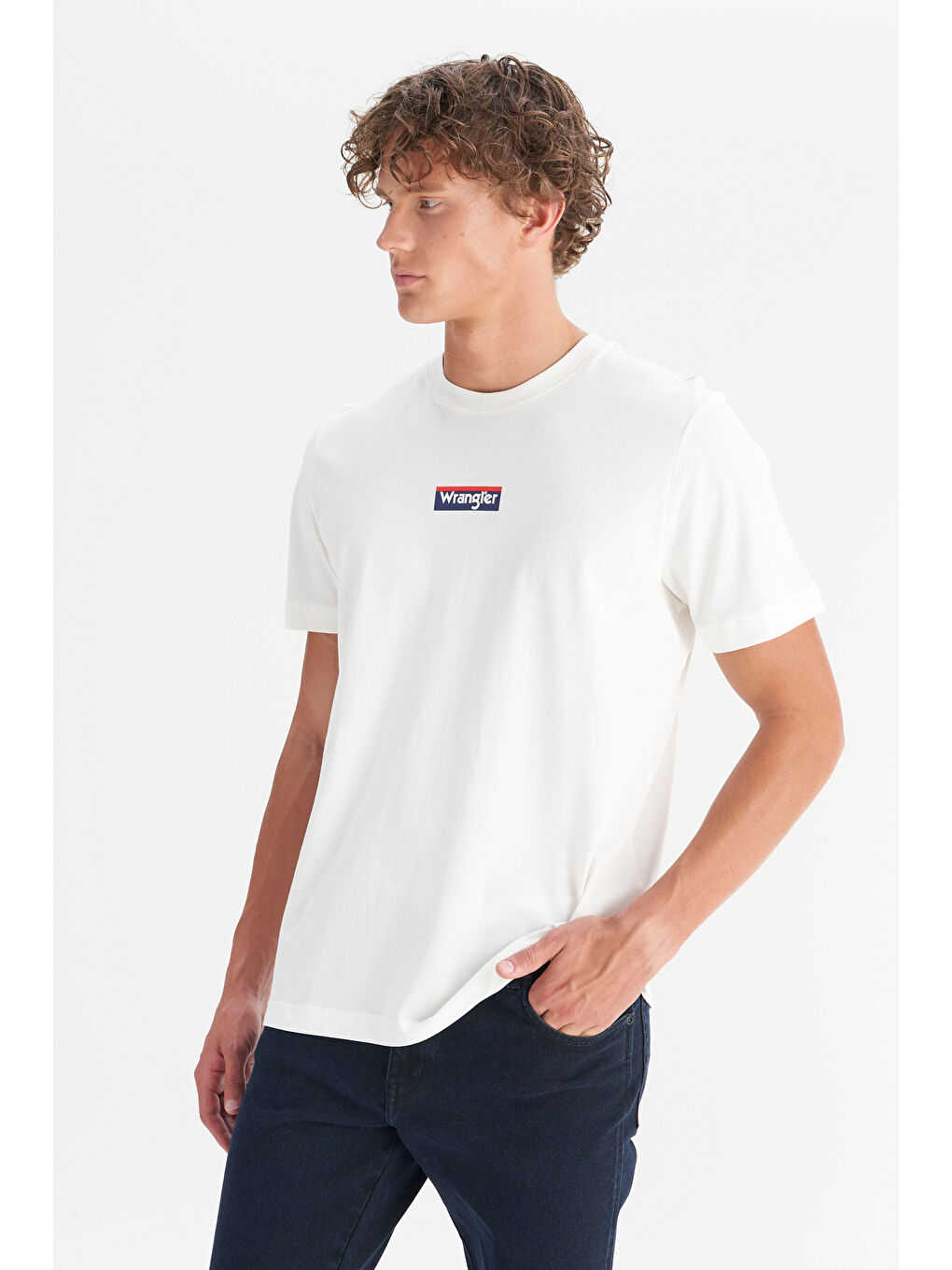 Beyaz %100 Pamuk Regular Fit Normal Kesim Bisiklet Yaka Ekru Mini Logo Tişört-2