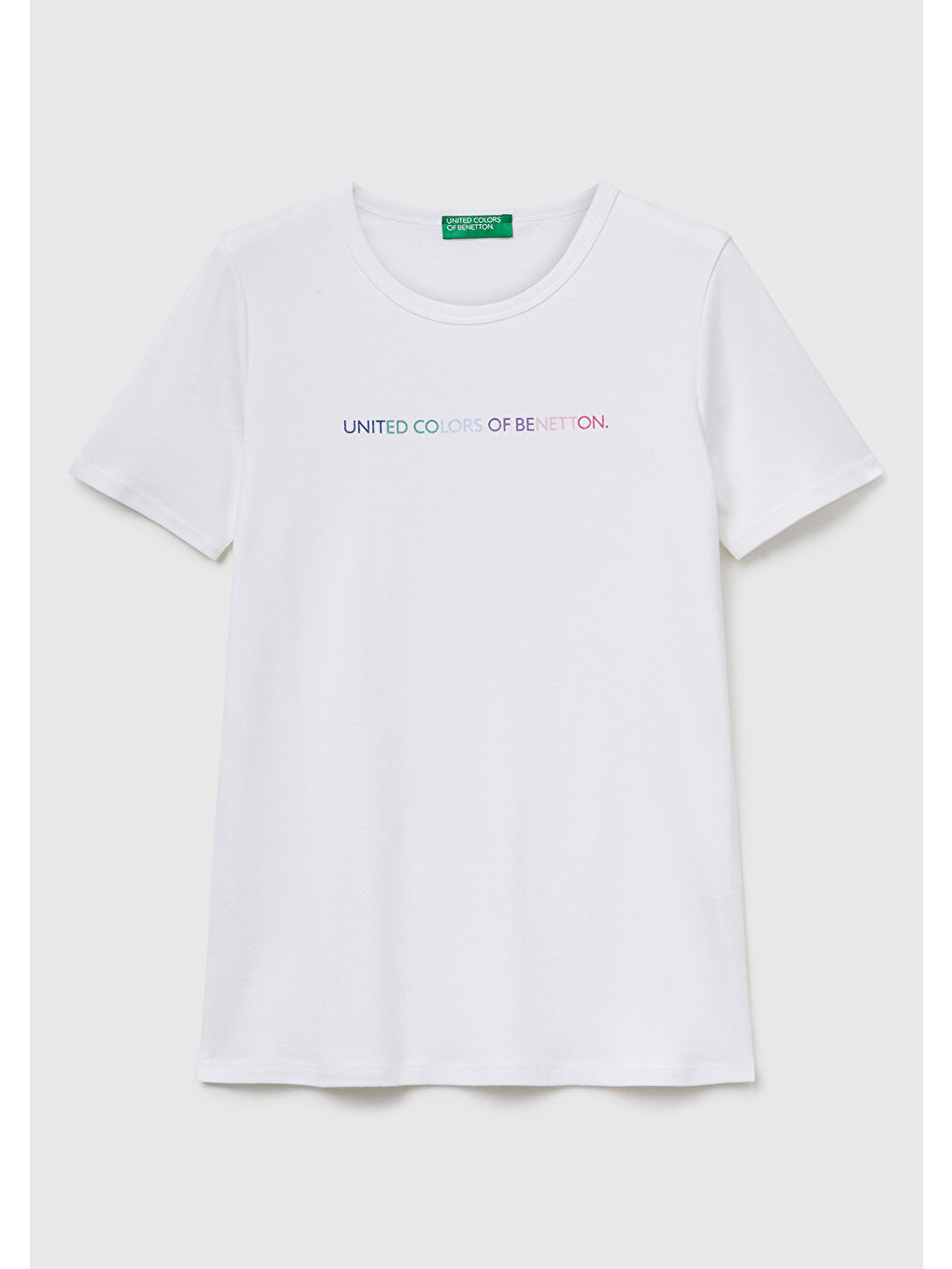 Kadın Beyaz-Renkli Yazılı %100 Pamuk Benetton Yazılı Basic T-Shirt-1