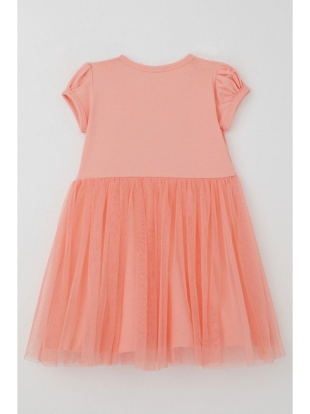 Pembe Kız Çocuk Elbise Çiçek Baskılı Tüllü Fiyonk Detaylı Somon (1.5-5 Yaş)-1