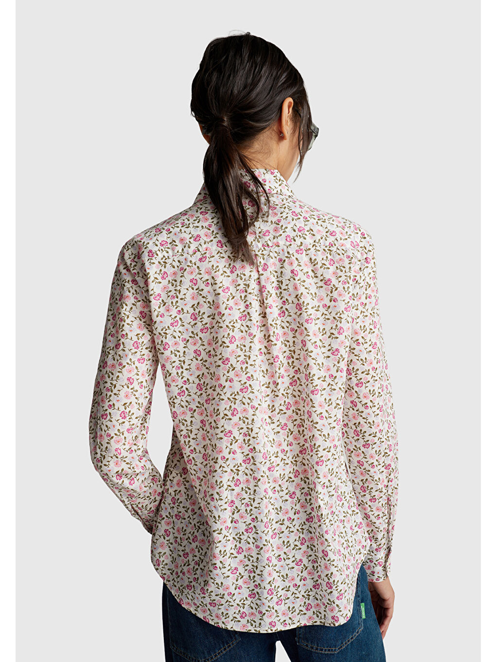 Kadın Toz Pembe %100 Pamuk Desenli Regular Fit Gömlek-2