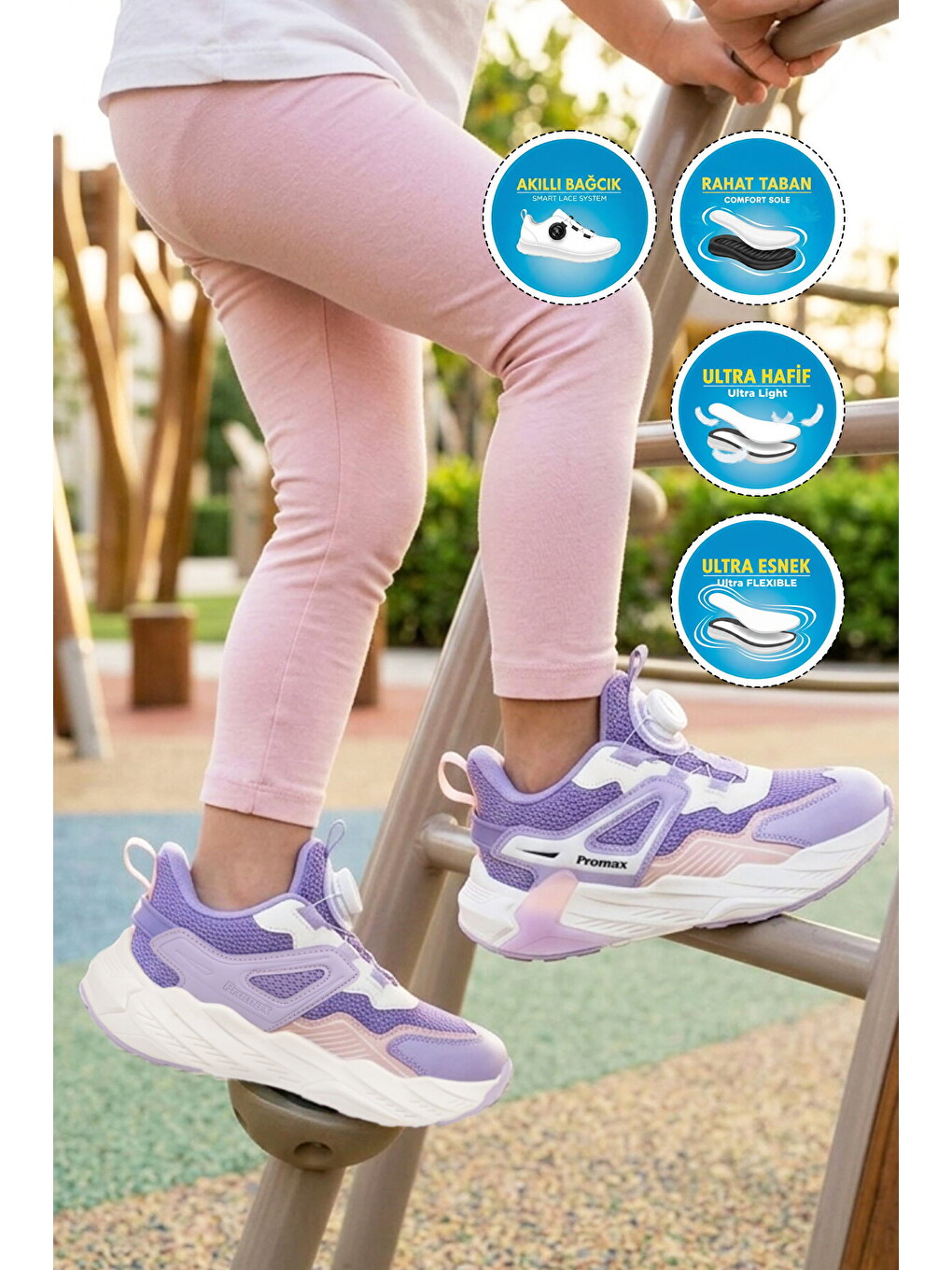 Lila-Beyaz Misina Bağcıklı Kız Çocuk Spor Ayakkabı 2099 F-2