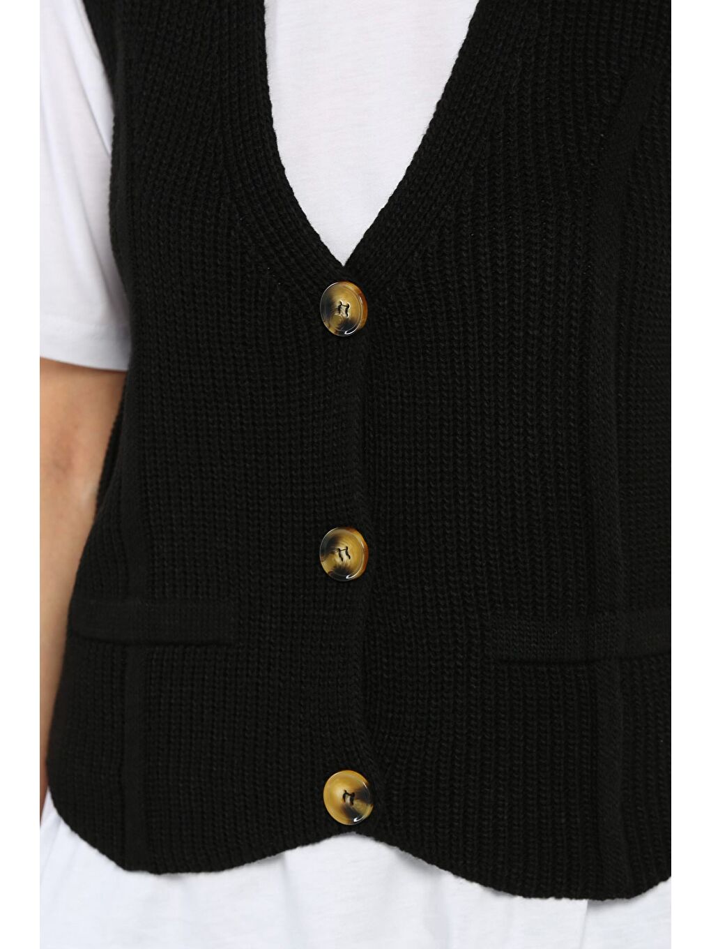 Siyah Kadın Düğmeli Triko Yelek (s-m-l-xl Uyumludur)-2