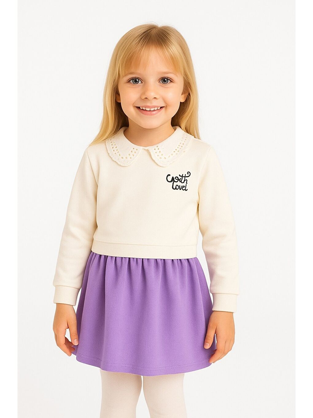 Lila Kız Çocuk Trend Tasarım Yakalı Premium Sweatshirt Elbise-2