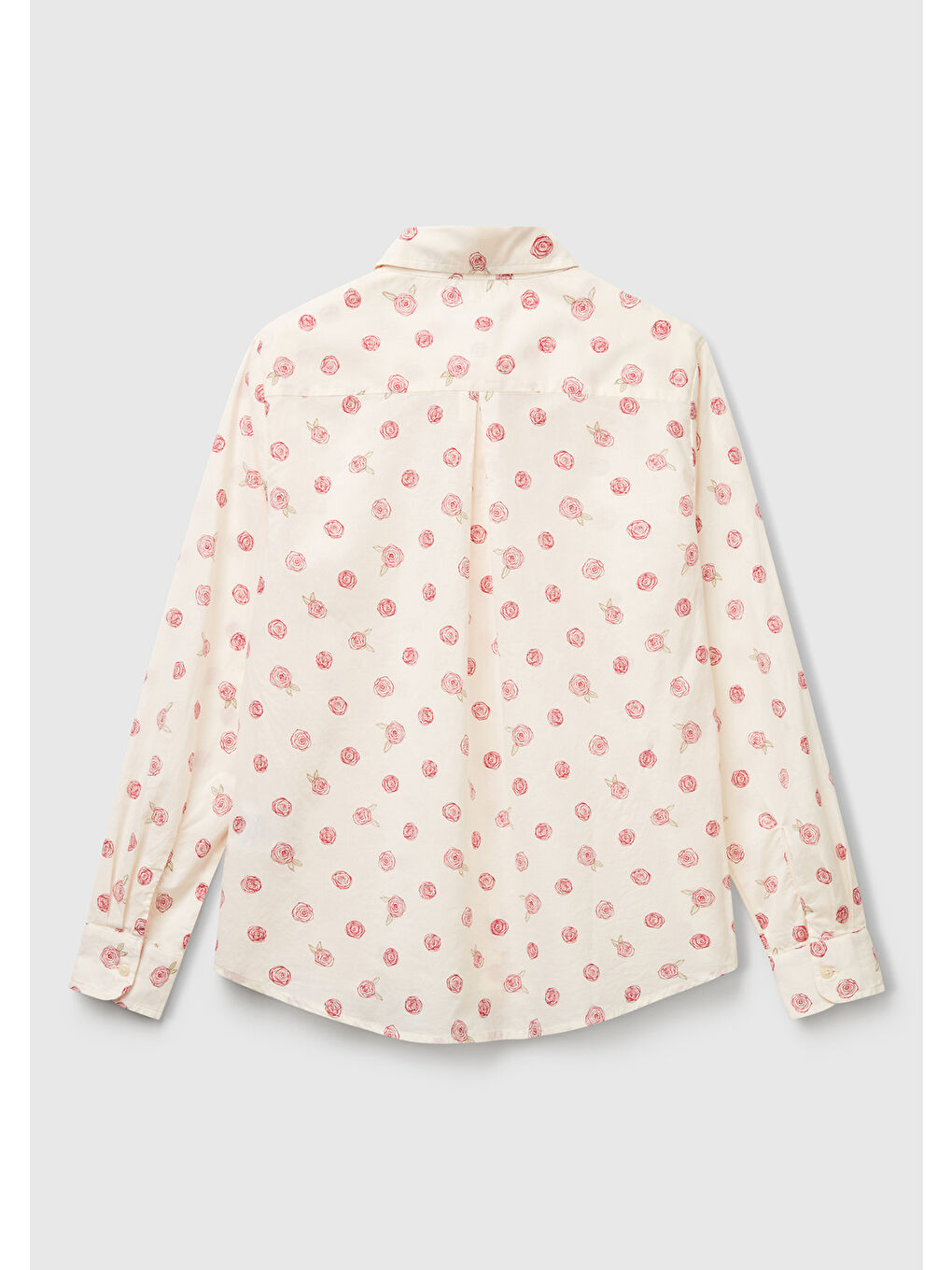 Kadın Ekru %100 Pamuk Desenli Regular Fit Gömlek-4