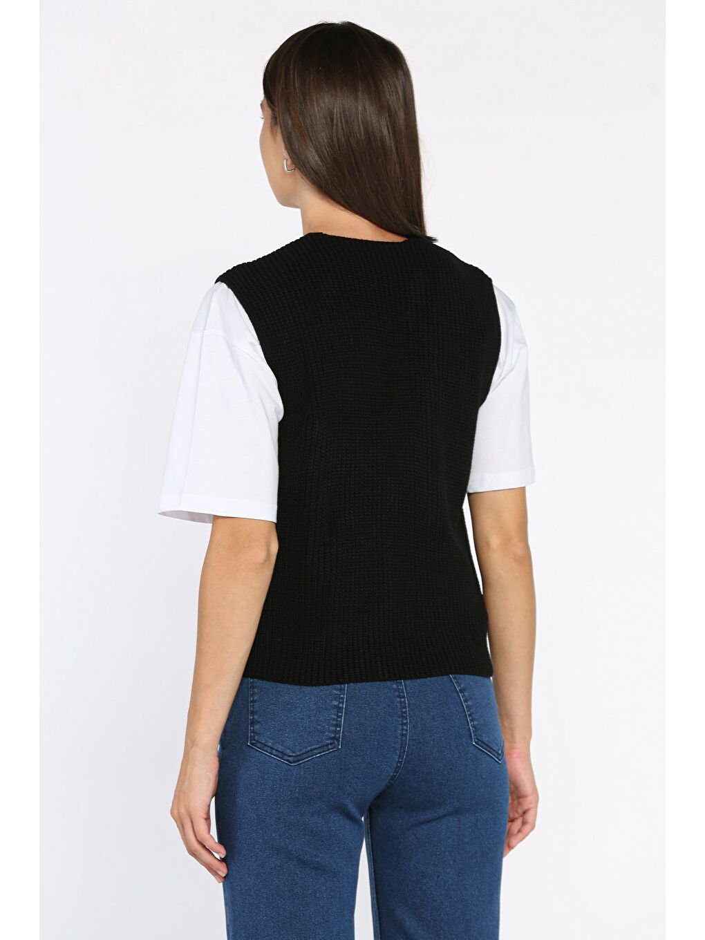 Siyah Kadın Düğmeli Triko Yelek (s-m-l-xl Uyumludur)-3