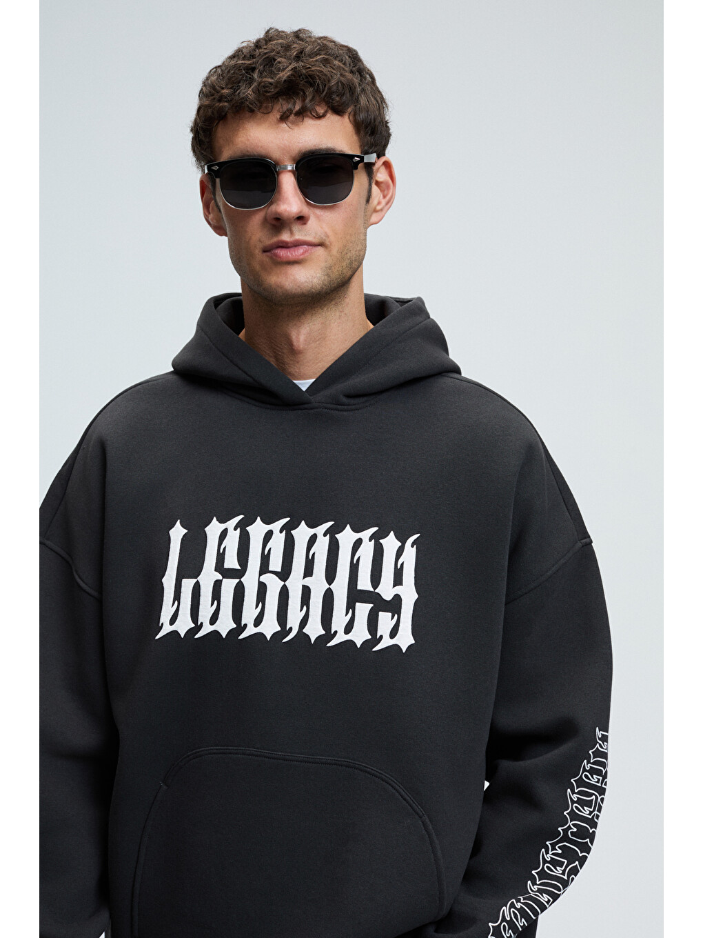 Armand Erkek Kapüşonlu Kanguru Cepli Önü Baskılı Oversize Antrasit Sweatshirt-1