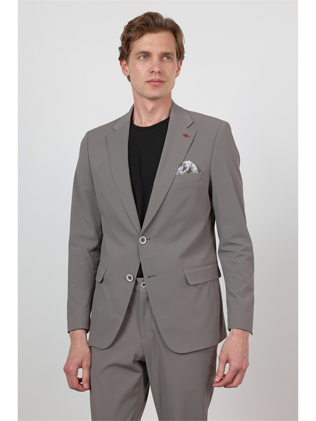 Bej Kendinden Desenli Mono Yaka 6 Drop Slim Fit Takım Elbise 1001260162-1