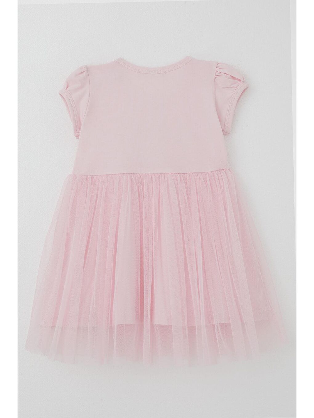 Kız Çocuk Elbise Çiçek Baskılı Tüllü Fiyonk Detaylı Pembe (1.5-2 Yaş)-1