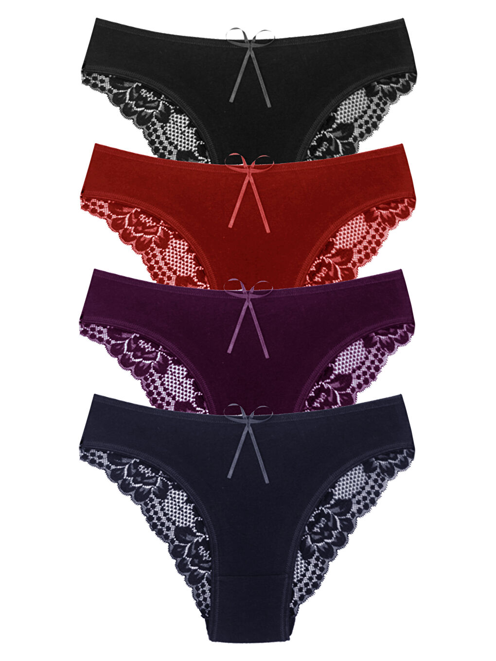 Karışık Pamuklu Arkası Dantel Kadın Külot 4'lü