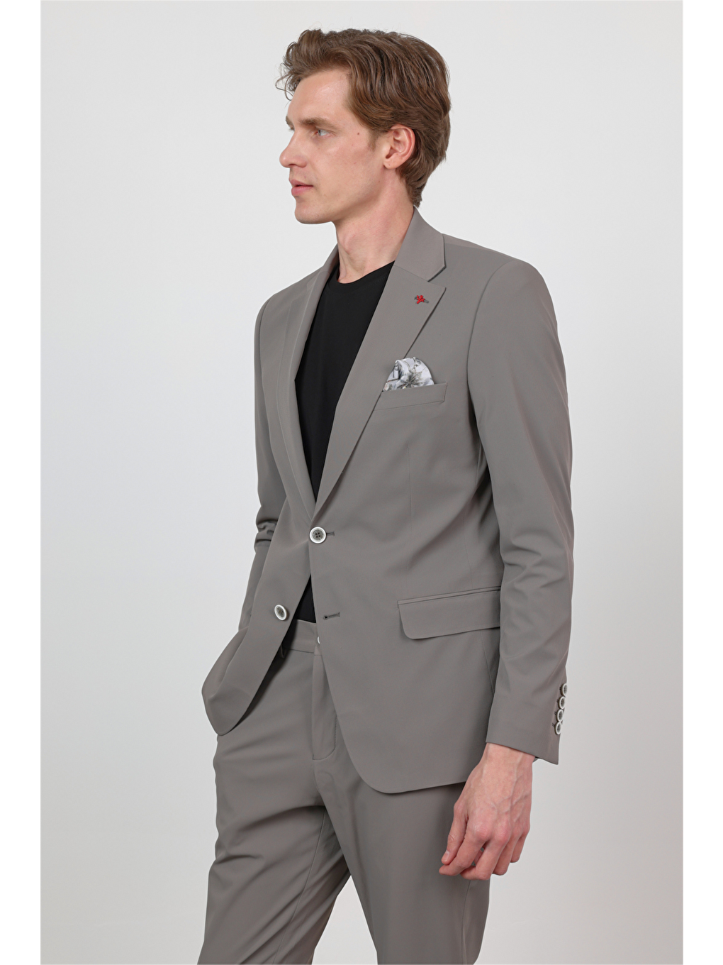 Bej Kendinden Desenli Mono Yaka 6 Drop Slim Fit Takım Elbise 1001260162-2