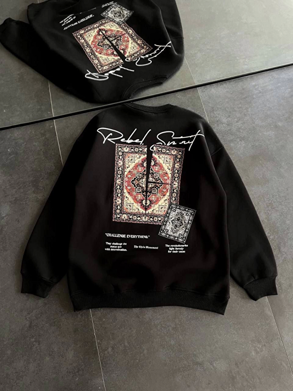 Bisiklet Yaka Baskılı Sweatshirt - Siyah-1