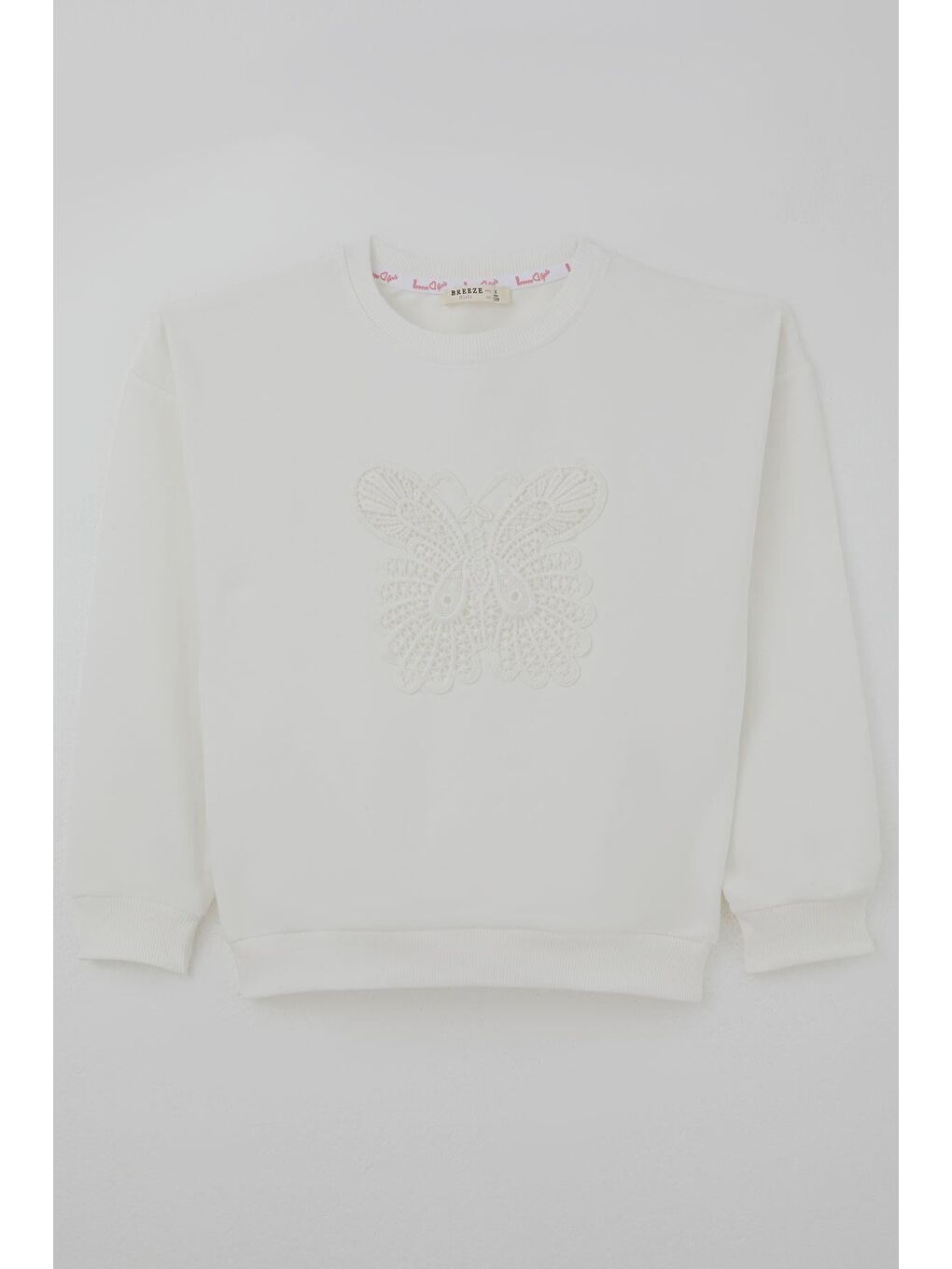 Kız Çocuk Sweatshirt Kelebek Aplike Nakışlı Ekru (8-12 Yaş)